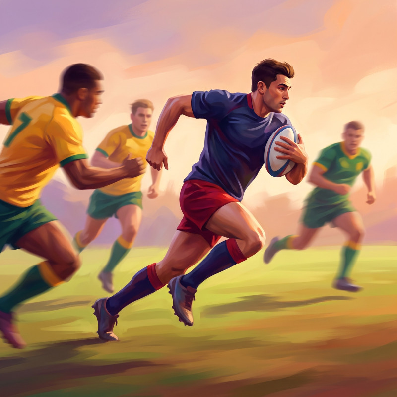Rugbyspieler im Sprint durch die Abwehr