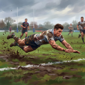 Spieler im Sprung zum Versuch