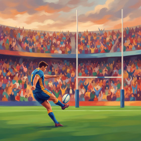 Erhöhungsschuss im vollen Rugby-Stadion