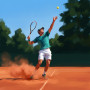 Tennisspieler beim Aufschlag auf Sandplatz