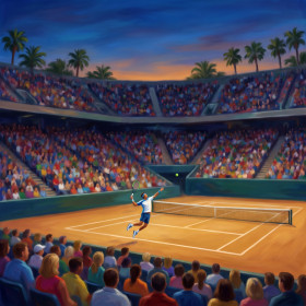 Leaping Player at Center Court
