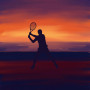 Silhouette au crépuscule sur le court