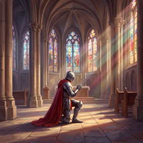 Knight Kneeling in Cathedral Light