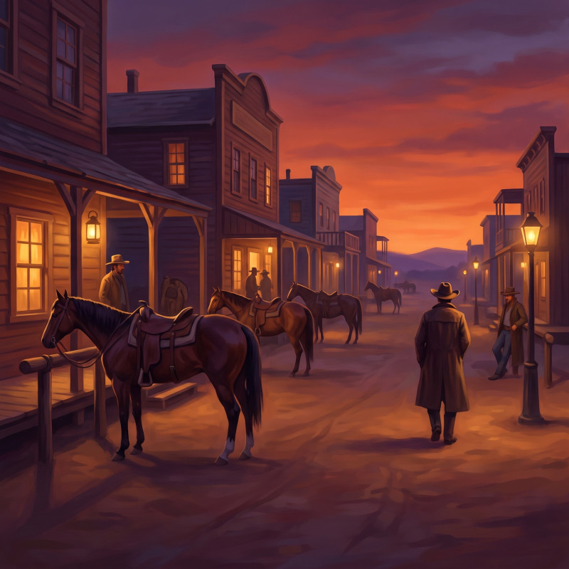 Rue de saloon au crépuscule