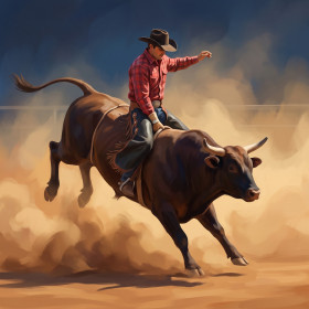 Rodeo Bull Rider in Dust