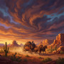 Stagecoach Under a Stormy Desert Sky