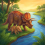 Triceratops Mother and Baby by the River