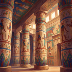 Egyptische tempel met kleurrijke zuilen