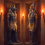 Statues d'Anubis et Horus aux torches