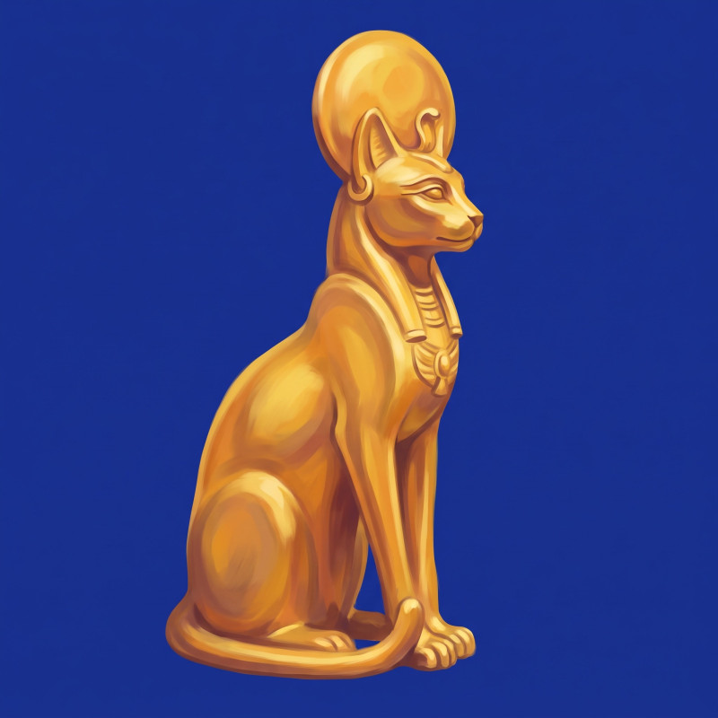 Déesse Chatte Dorée sur Bleu Nuit