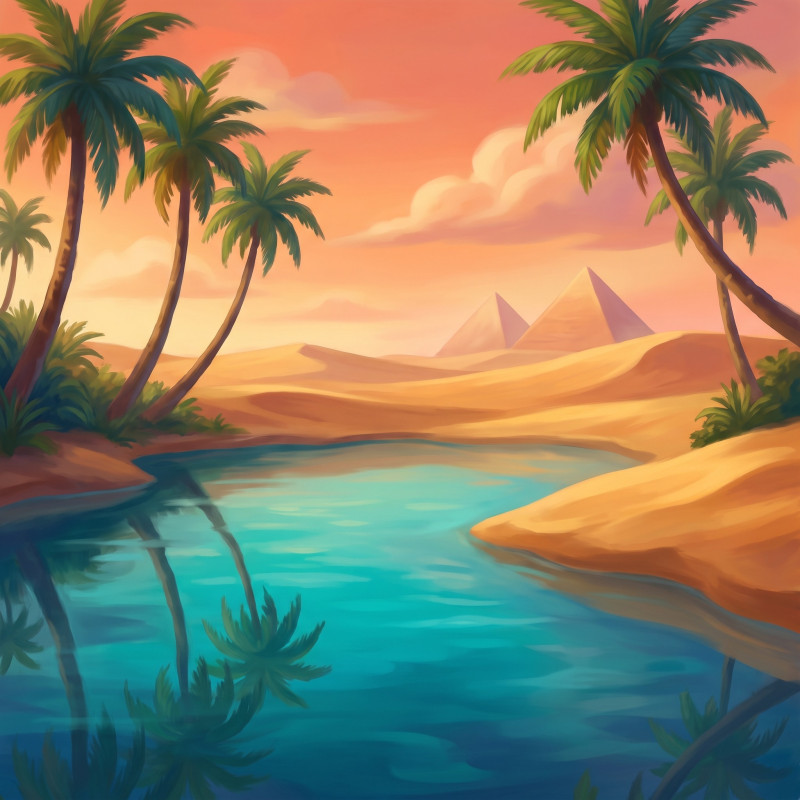 Golden Palm Oasis Before Ancient Pyramids