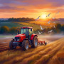 Roter Traktor auf goldenem Feld