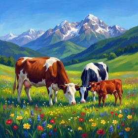 Alpine Meadow Cow Family