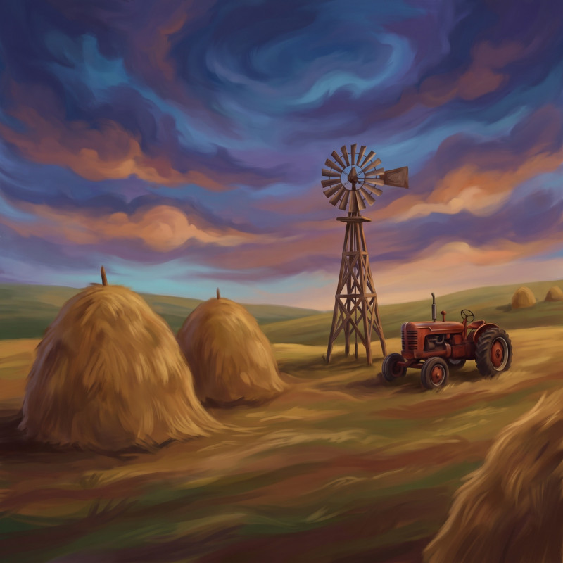 Haystacks, Windmill and Tractor Farm