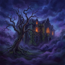 Spookachtig landhuis in de mist