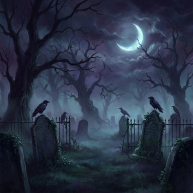 Ravens Over Crescent Moon Graveyard
