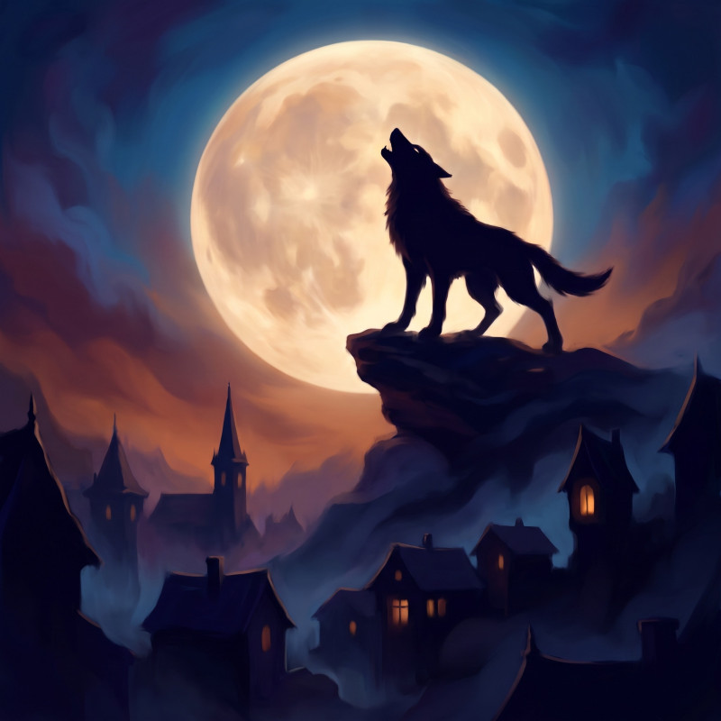 Heulender Werwolf über dunklem Dorf