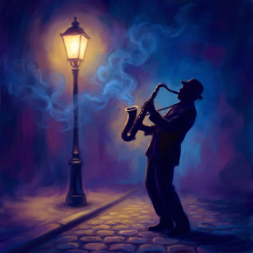 Saxophonist Beneath a Streetlamp