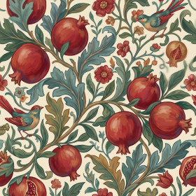 Granatapfel-Muster in Rot und Petrol