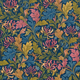 Pink Blue Ochre Honeysuckle Pattern