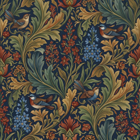 Larkspur Blue and Rust Floral Pattern