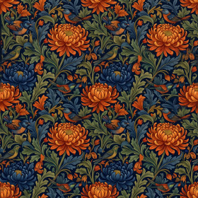 Chrysanthèmes orange et bleu marine