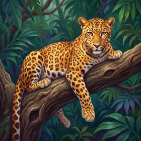 Leopard Resting on a Tree Branch