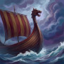 Dragon-Prow Longship on Stormy Seas
