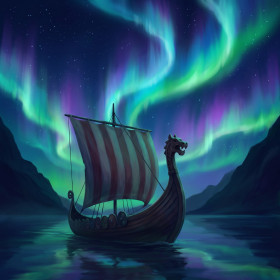 Longship Under the Northern Lights