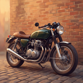 Vintage Cafe Racer Against Brick Wall