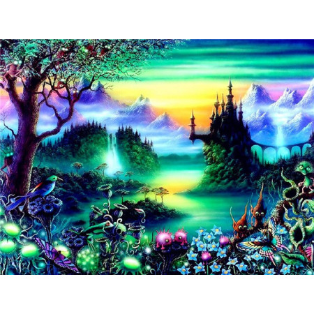  Landschaft: Das Fantastische Schloss Diamond Painting Wald