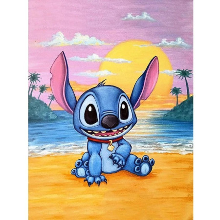 Stitch au coucher de soleil sur la plage Diamond Painting Dessins animés
