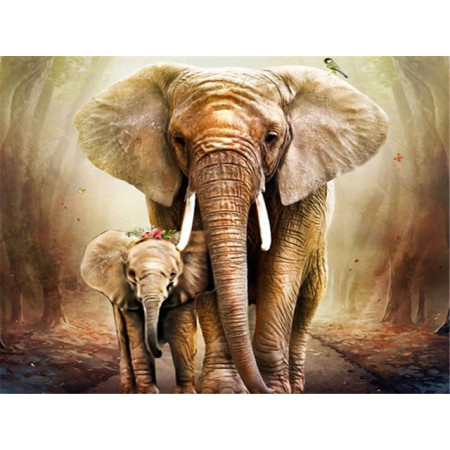  Mamma elefante e il suo bambino nella foresta Diamond Painting Elefante