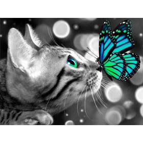  Katze: Der Kuss des Schmetterlings Diamond Painting Katzen