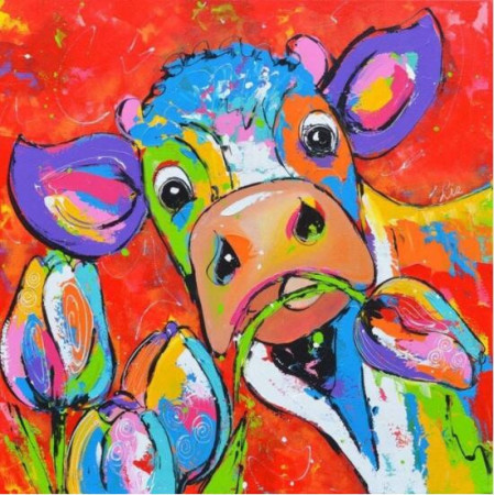  Pop Art Kuh und Tulpen Diamond Painting Kühe