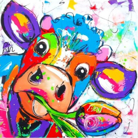  Vache Pop Art et sa Tulipe Broderie Diamants Vaches