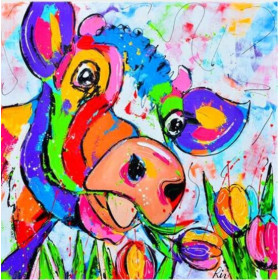 Pittura a diamante Mucca pop art in tulipani Diamond Painting Mucche