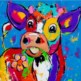  Vache Pop Art et sa Fleur Broderie Diamants Vaches