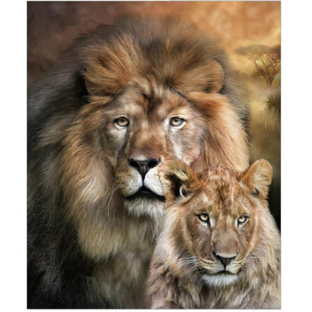  Leeuw en leeuwenwelp, vaderlijke trots Diamond Painting Kits Leeuwen & Tijgers