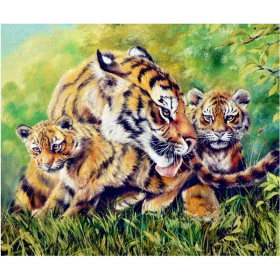  Mamma Tigre e i suoi cuccioli Kit per dipinti con diamanti di leoni e tigri