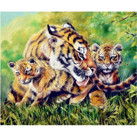  Moedertijger en haar welpen Diamond Painting Kits Leeuwen & Tijgers