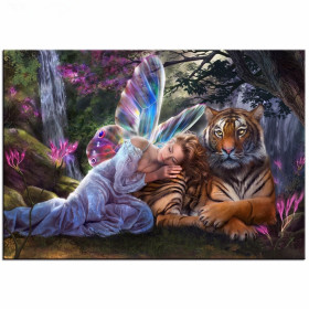 Diamantmalerei – Die schlafende Fee und der Tiger Diamond Painting Sets Löwen & Tiger
