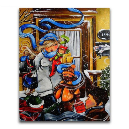  Donna con i suoi figli Personaggi di Diamond Painting