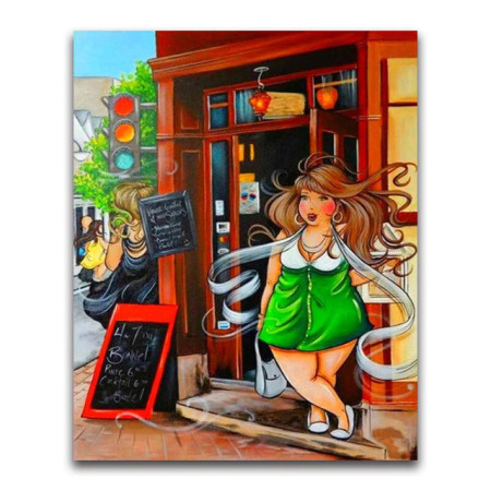  – Sylvie vor einem Restaurant Diamond Painting Figuren