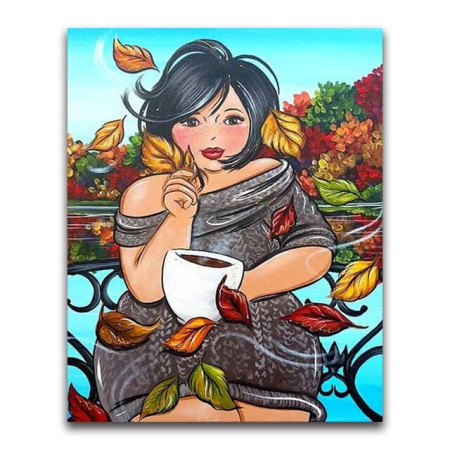  Frau trinkt Kaffee Diamond Painting Figuren