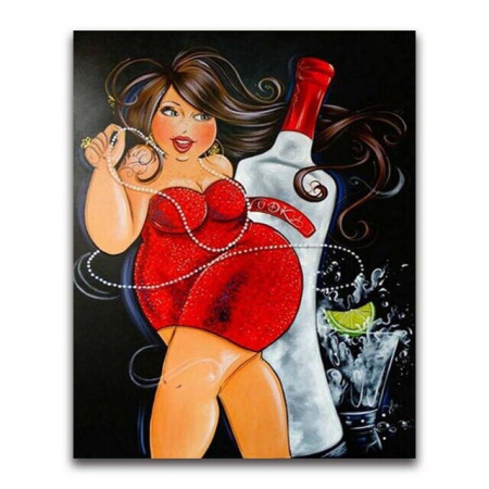  Donna con bottiglia di vodka Personaggi di Diamond Painting
