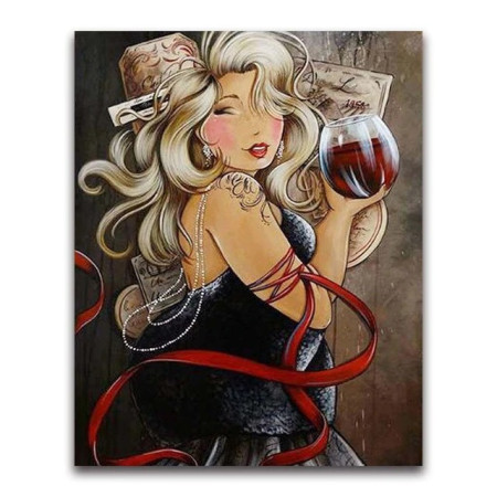  Frau mit einem Glas Wein Diamond Painting Figuren