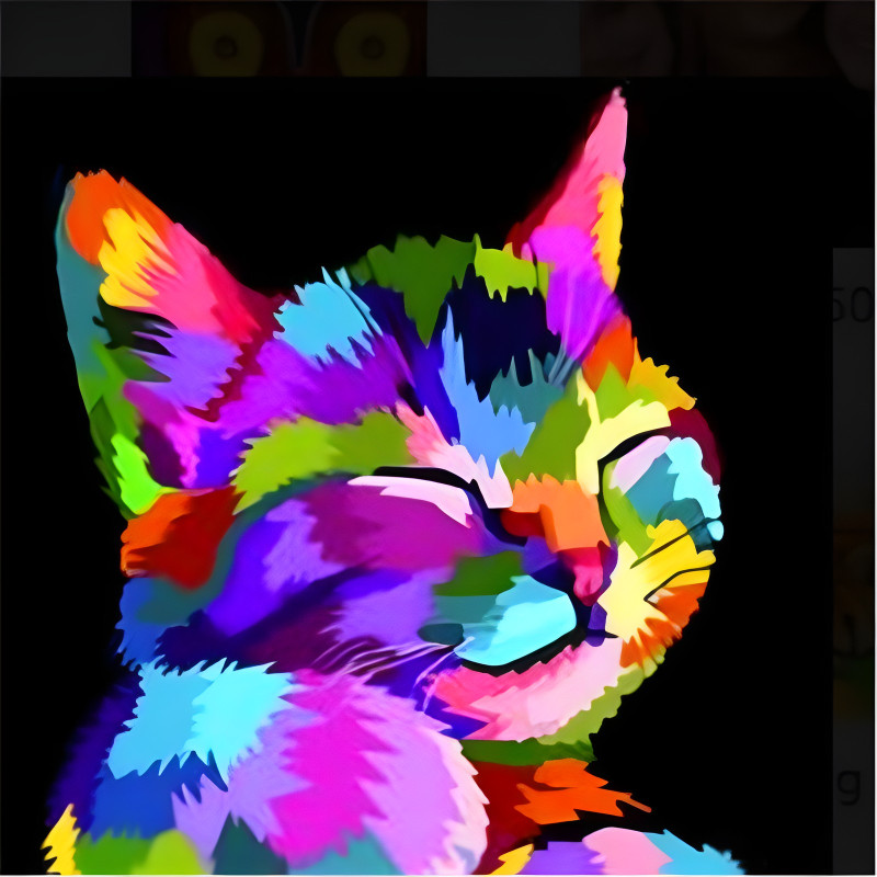 Chat pop art multicolore en diamond painting avec strass brillants