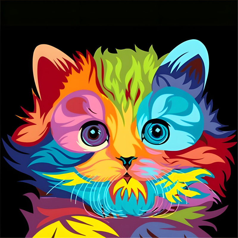 Chaton multicolore pop art diamond painting terminé strass brillants