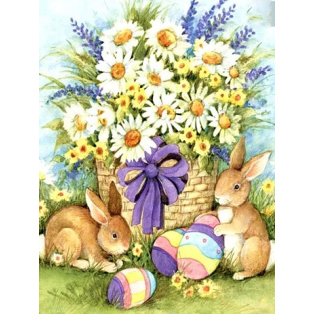  Coniglietti di Pasqua e cestino di fiori Diamond Painting di Pasqua